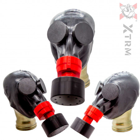 xtrm fetish rubber mask opaque dark circles red cover that covers the mouthpiece cool xtrm aroma filter